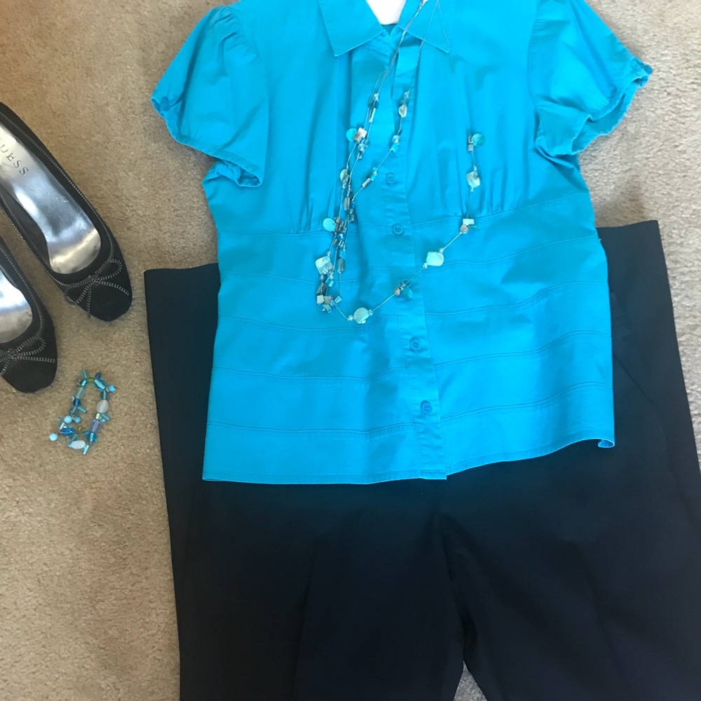 Teal short Sleeve Button Down Blouse